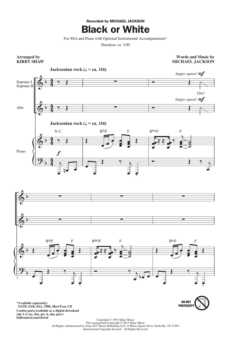 Black Or White (arr. Kirby Shaw) SSA scores gallery preview page 1