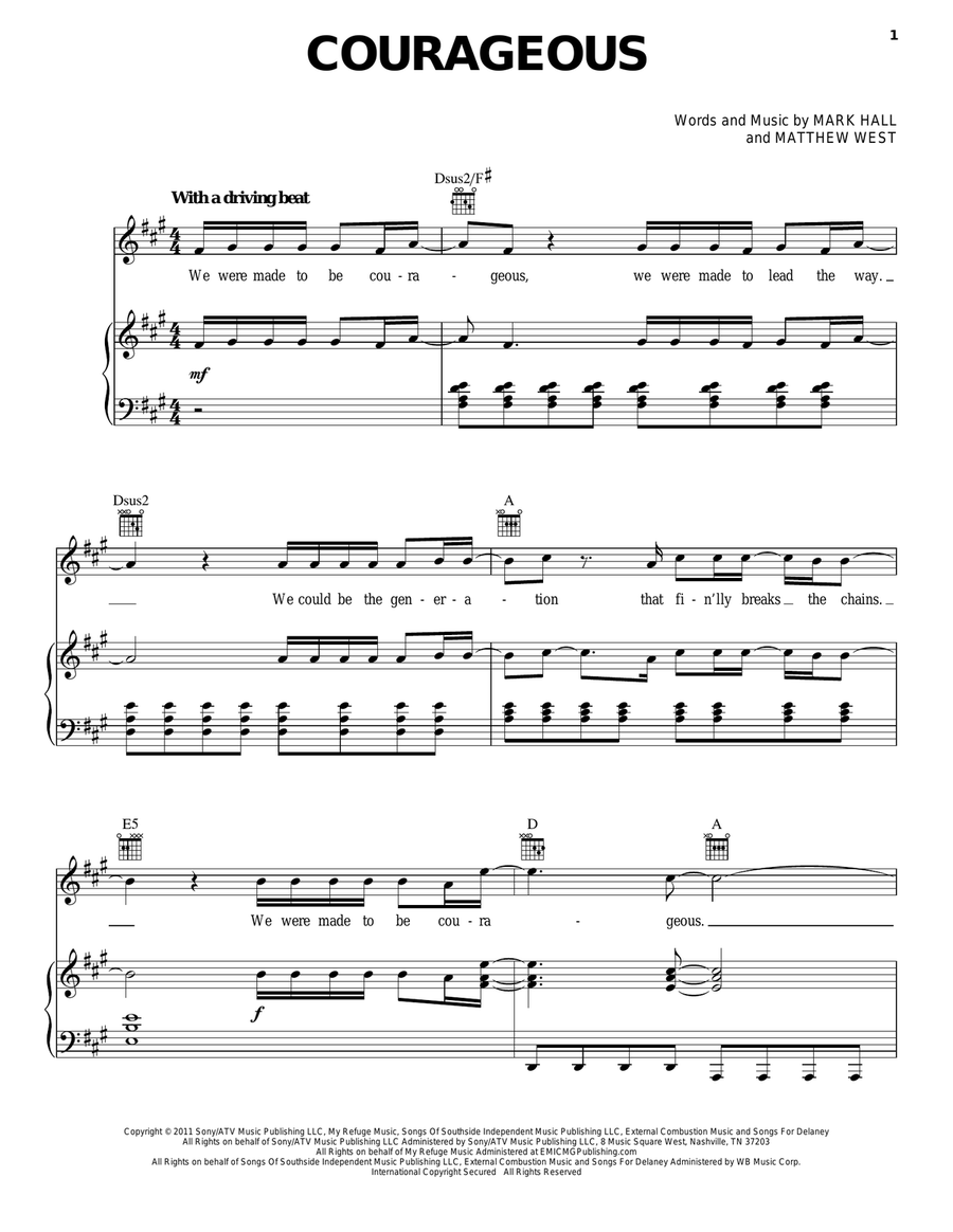 Courageous Piano, Vocal, Guitar scores gallery preview page 1