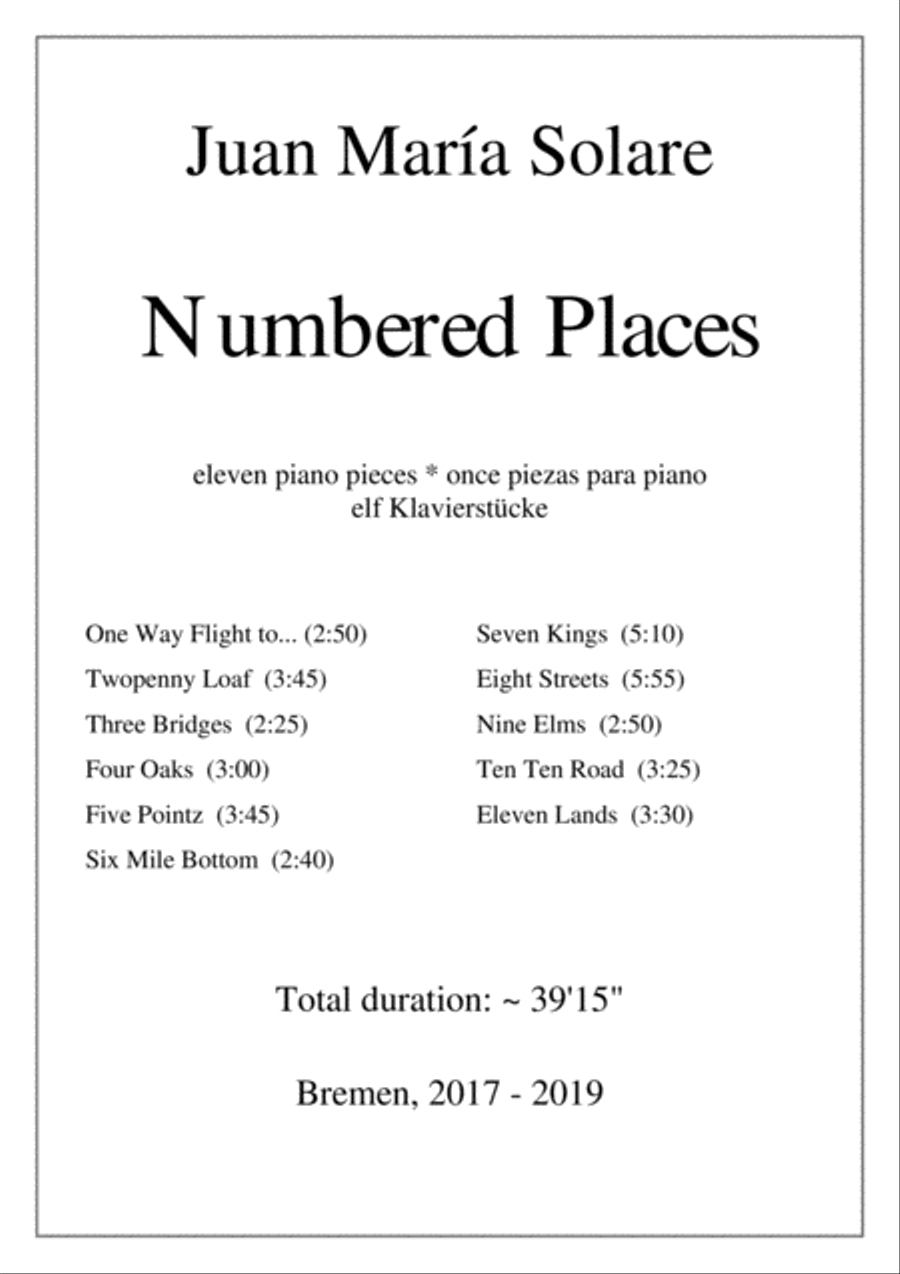 Numbered Places [11 pieces for piano solo] Piano Solo scores gallery preview page 1