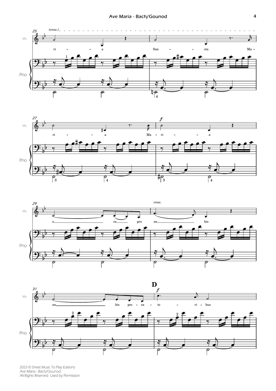 Ave Maria by Bach/Gounod - Voice and Piano - Bb Major (Full Score and Parts) Piano, Vocal scores gallery preview page 5