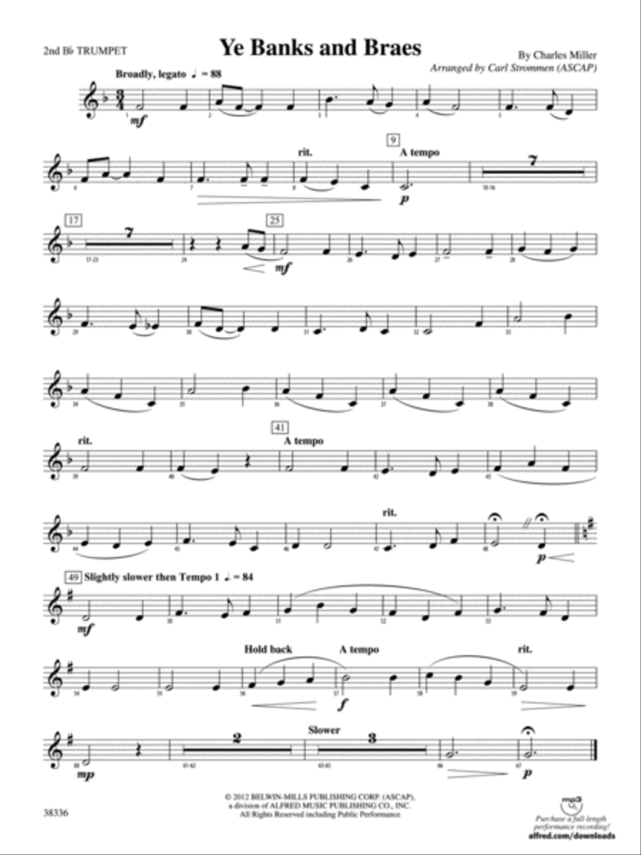 Ye Banks and Braes: 2nd B-flat Trumpet Concert Band scores gallery preview page 1
