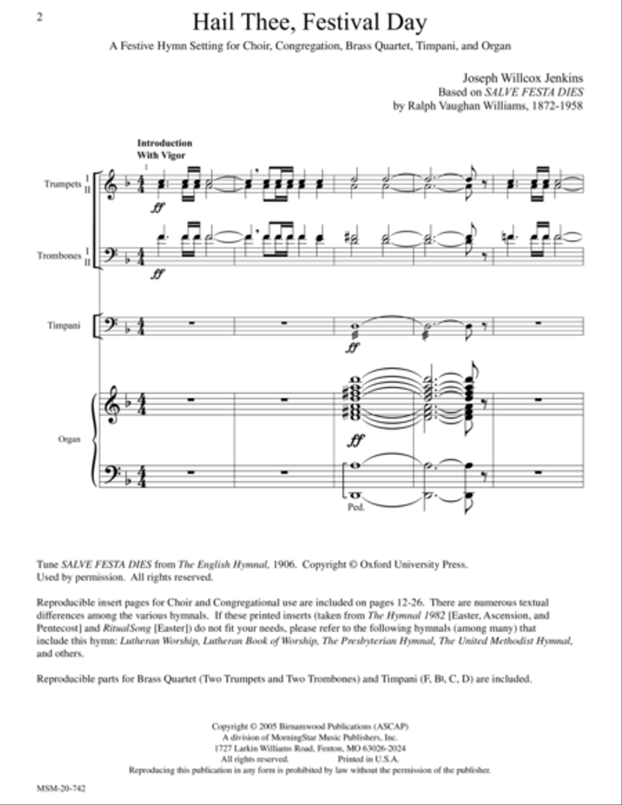 Hail Thee, Festival Day 4-Part scores gallery preview page 1