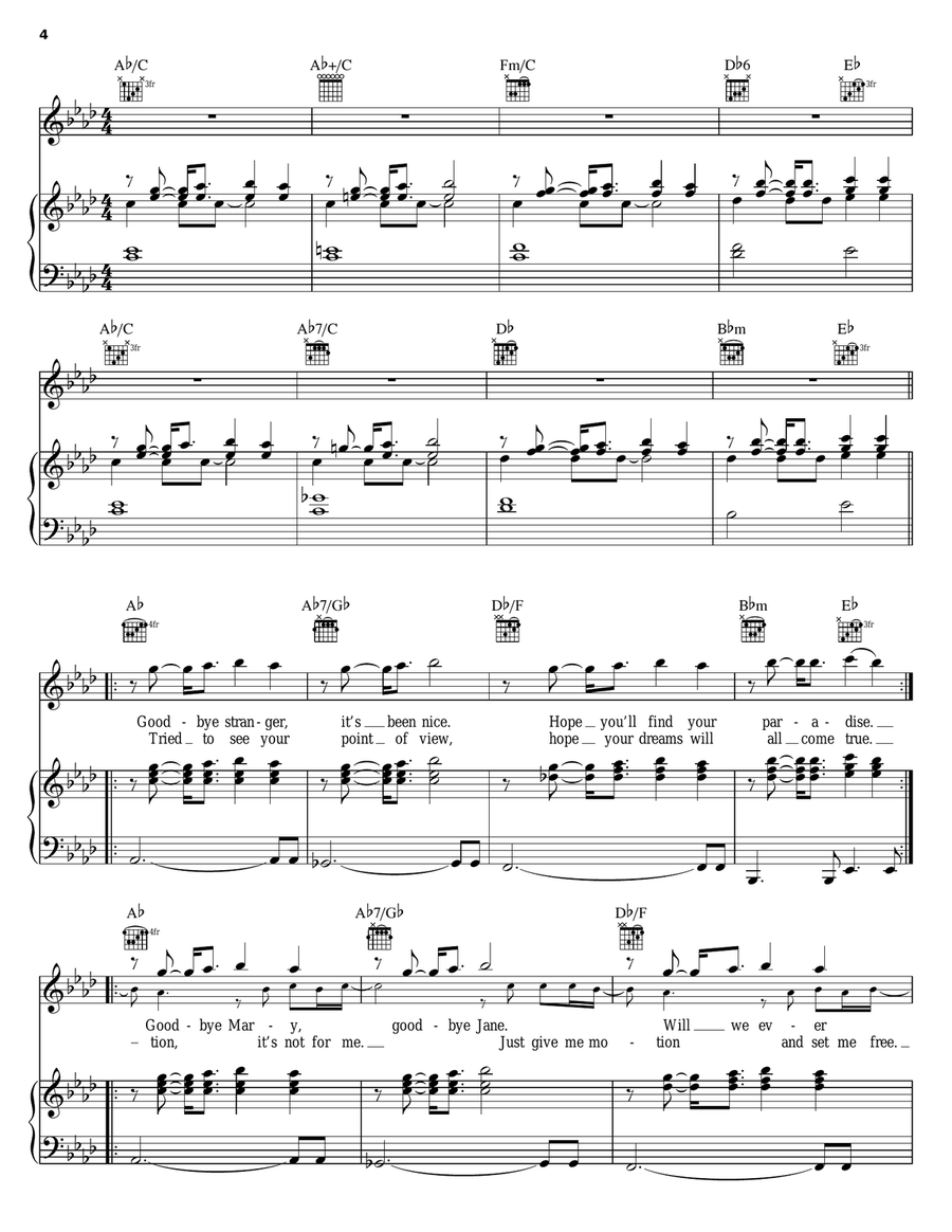 Goodbye Stranger Piano, Vocal, Guitar scores gallery preview page 4