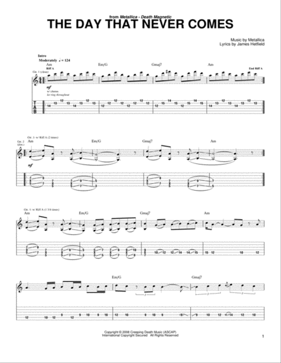 The Day That Never Comes Acoustic Guitar scores gallery preview page 1