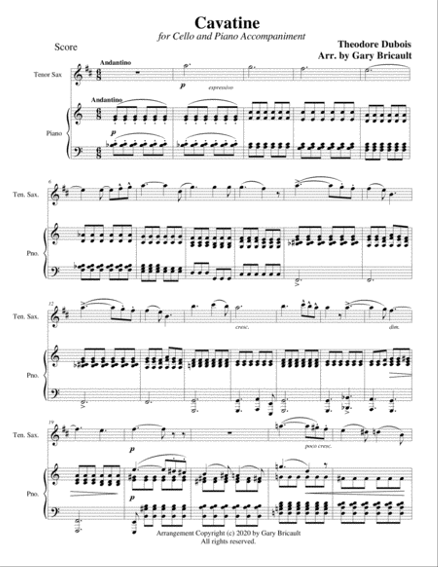 Cavatine Cavatine Tenor Saxophone scores gallery preview page 1
