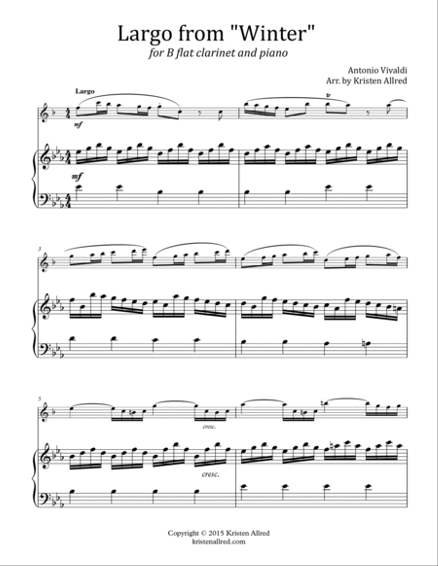 Largo from Winter (for Clarinet and Piano) Clarinet Solo scores gallery preview page 2