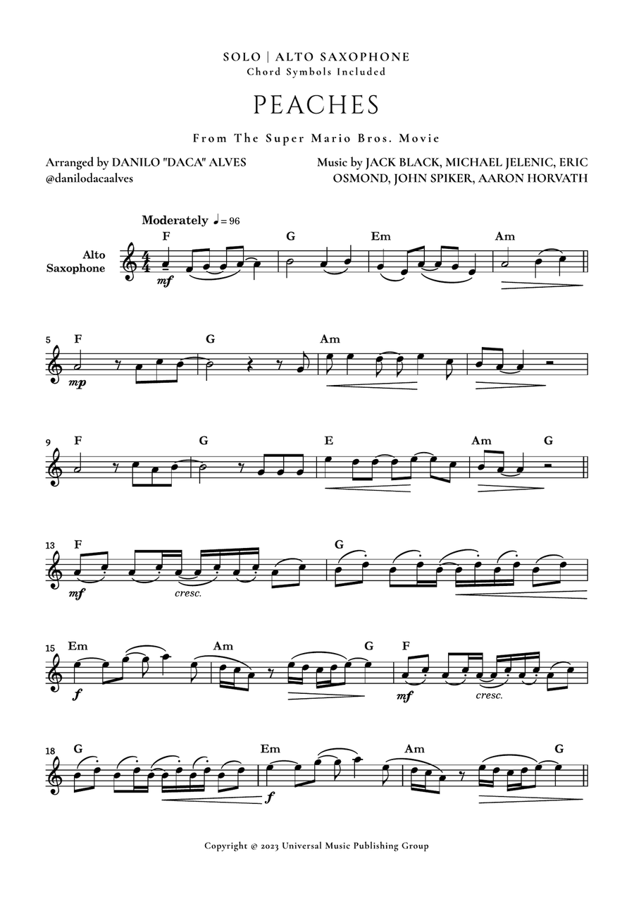 Peaches Alto Saxophone scores gallery preview page 1