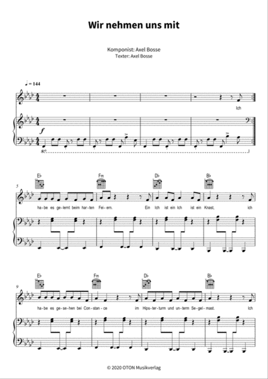 Wir nehmen uns mit Wir nehmen uns mit Piano, Vocal, Guitar scores gallery preview page 3