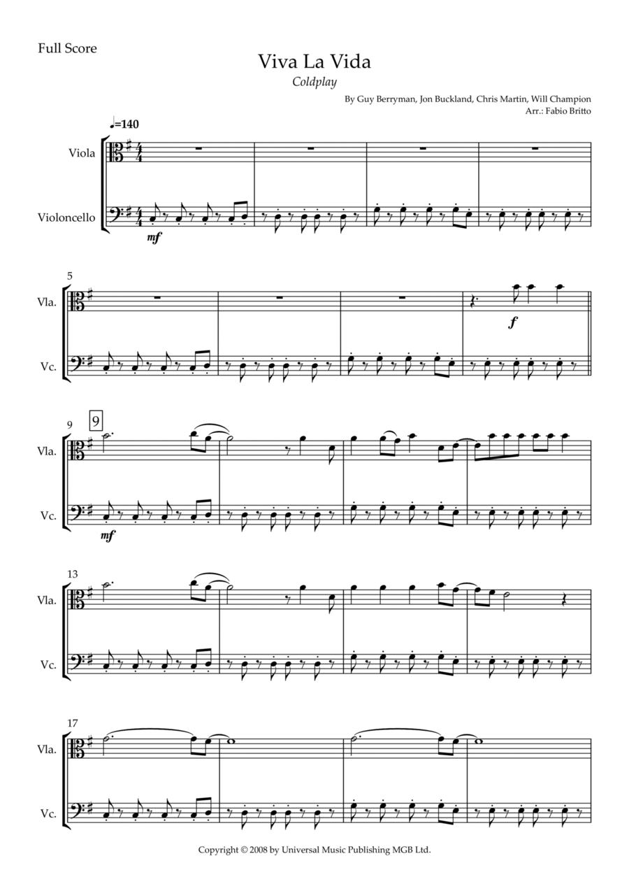 Viva La Vida String Duet scores gallery preview page 1