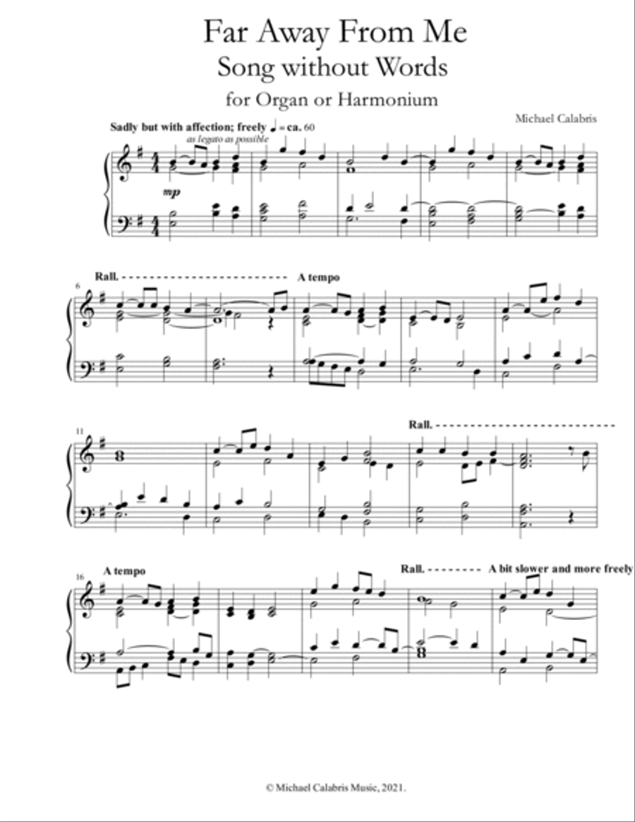 Far Away From Me (Song without Words) (for Organ or Harmonium)