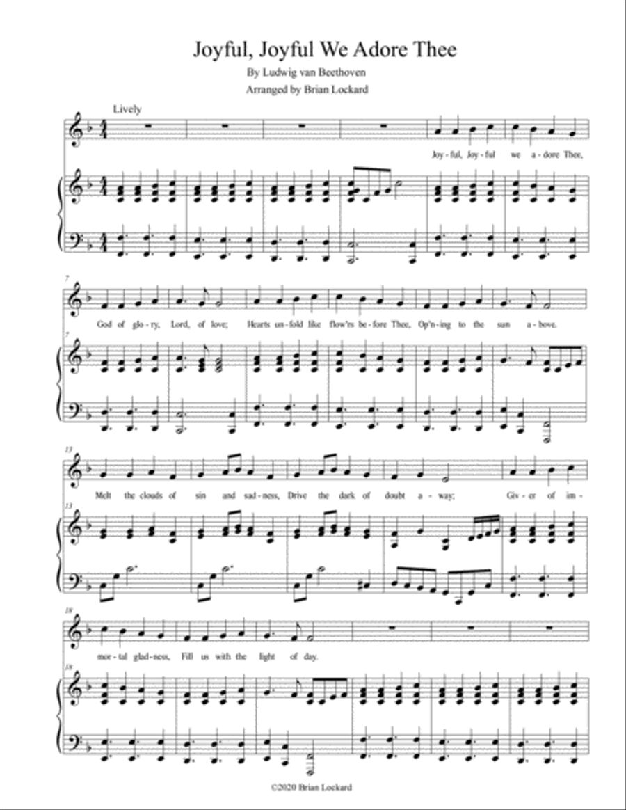 Joyful, Joyful We Adore Thee Piano and Voice Joyful, Joyful We Adore Thee Piano and Voice Voice scores gallery preview page 1