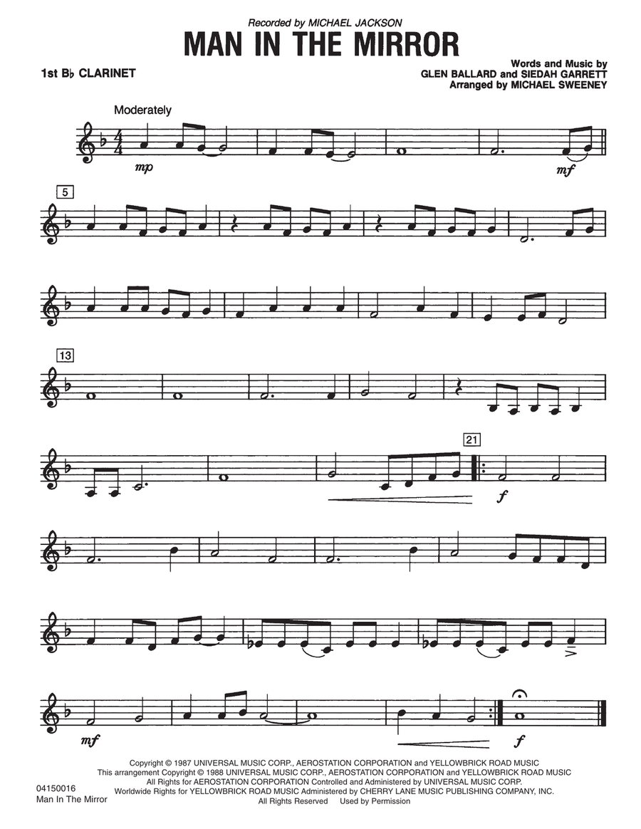 Man In The Mirror - Bb Clarinet 1 Concert Band scores gallery preview page 1