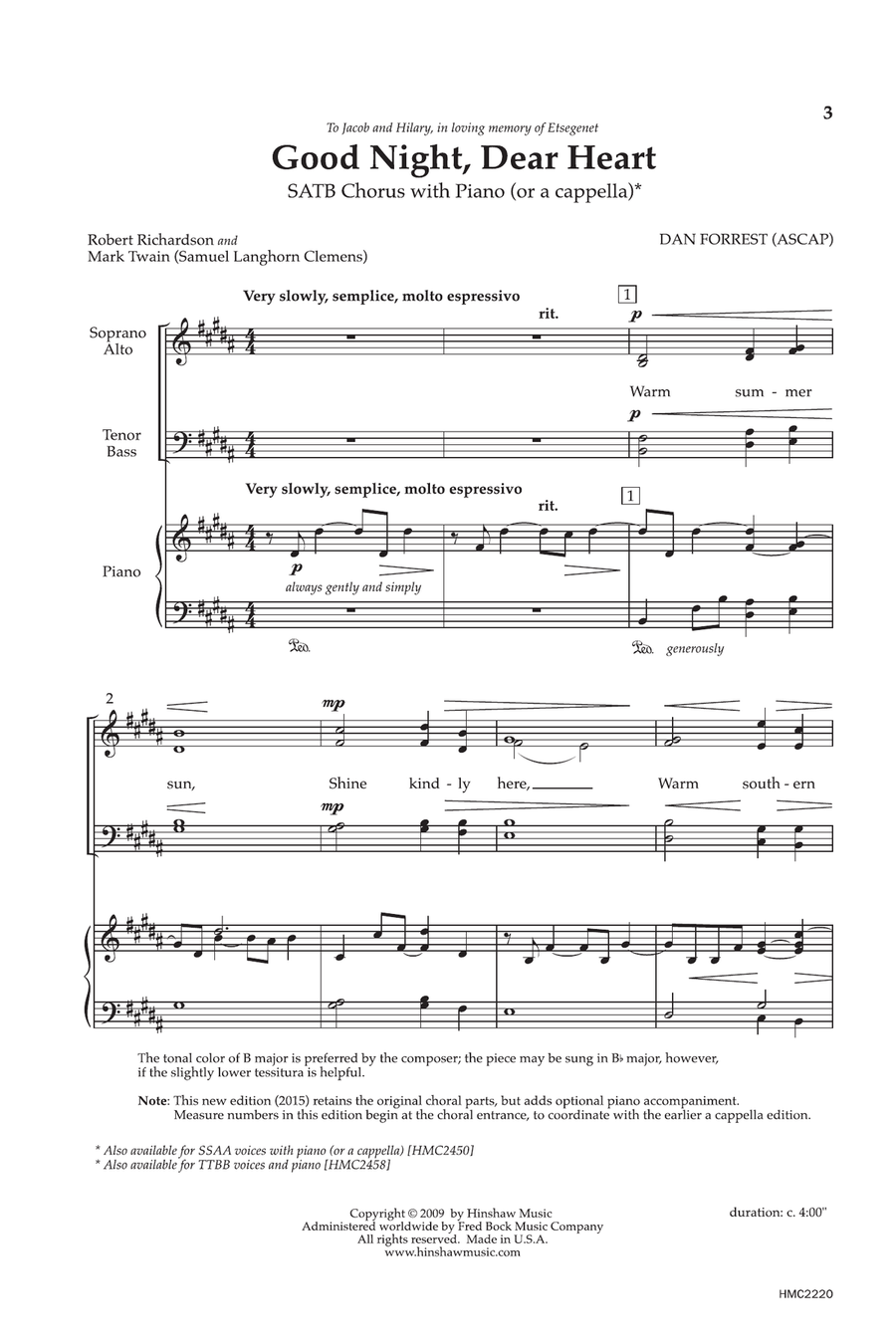 Good Night, Dear Heart Good Night, Dear Heart 4-Part scores gallery preview page 1