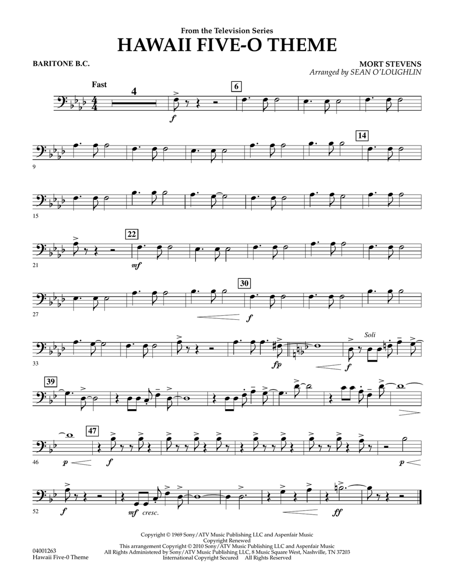 Hawaii Five-O Theme - Baritone B.C. Concert Band scores gallery preview page 1