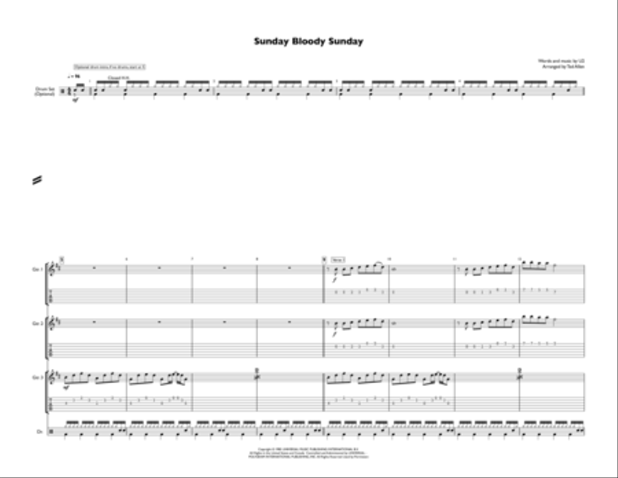 Sunday Bloody Sunday Guitar Ensemble scores gallery preview page 2