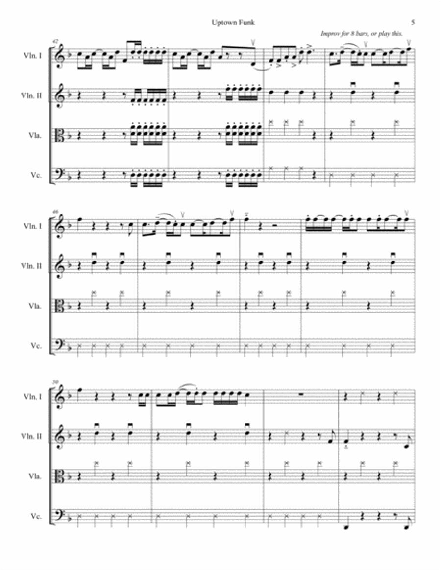 Uptown Funk String Quartet scores gallery preview page 5