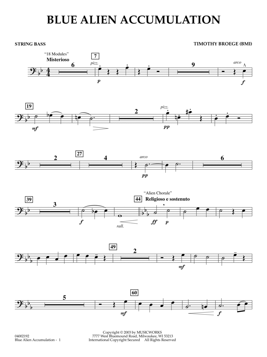 Blue Alien Accumulation - String Bass Concert Band scores gallery preview page 1