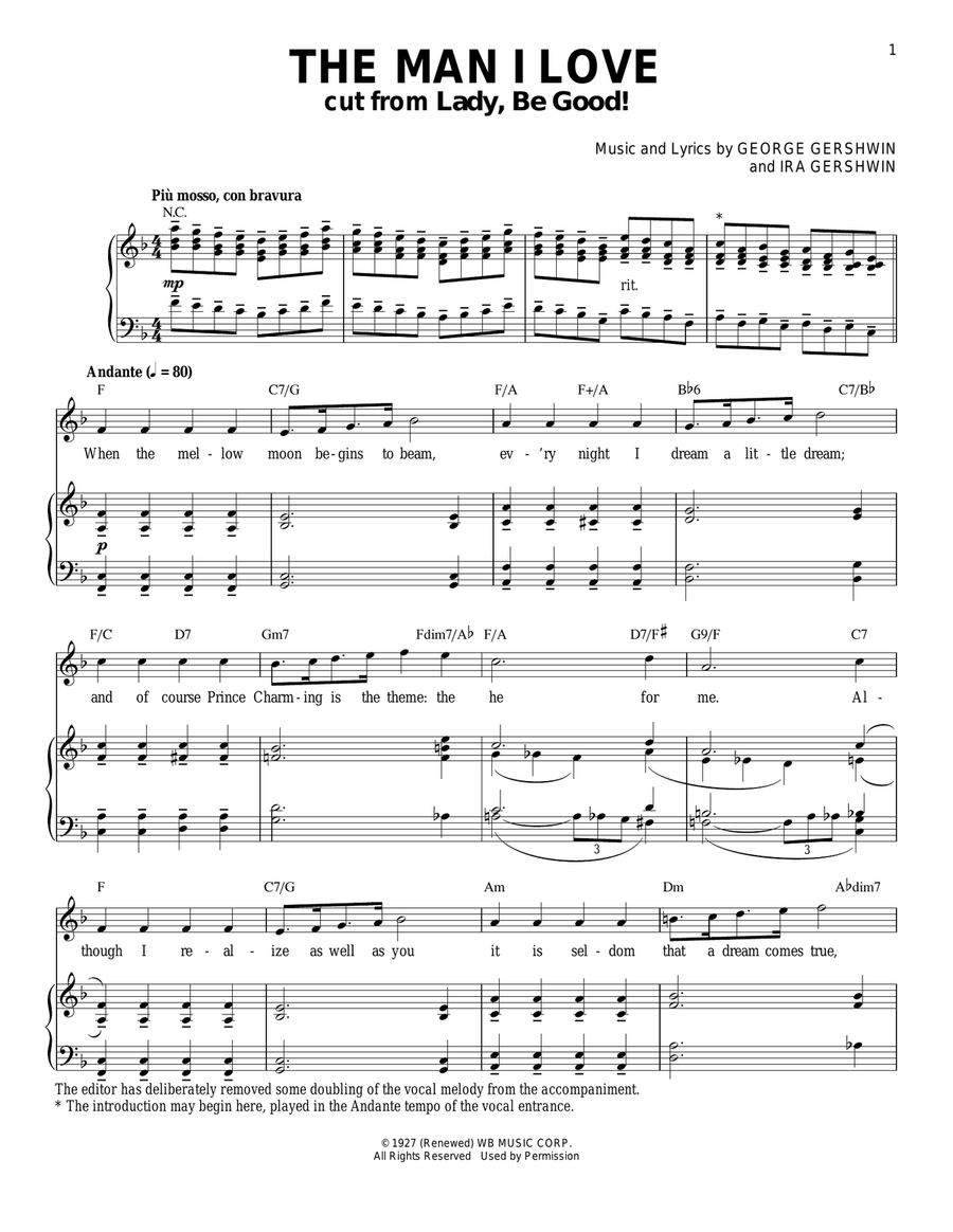 The Man I Love Piano, Vocal scores gallery preview page 1