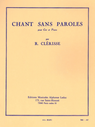 Book cover for Chant Sans Paroles (horn & Piano)