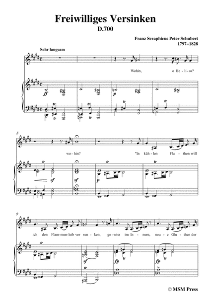 Schubert-Freiwilliges Versinken(Voluntary Oblivion),D.700,in c sharp minor,for Voice&Piano image number null