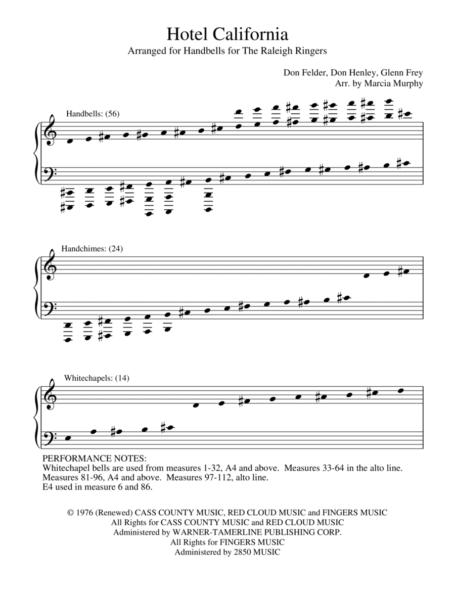 Hotel California - Score Only Handbell Choir scores gallery preview page 1