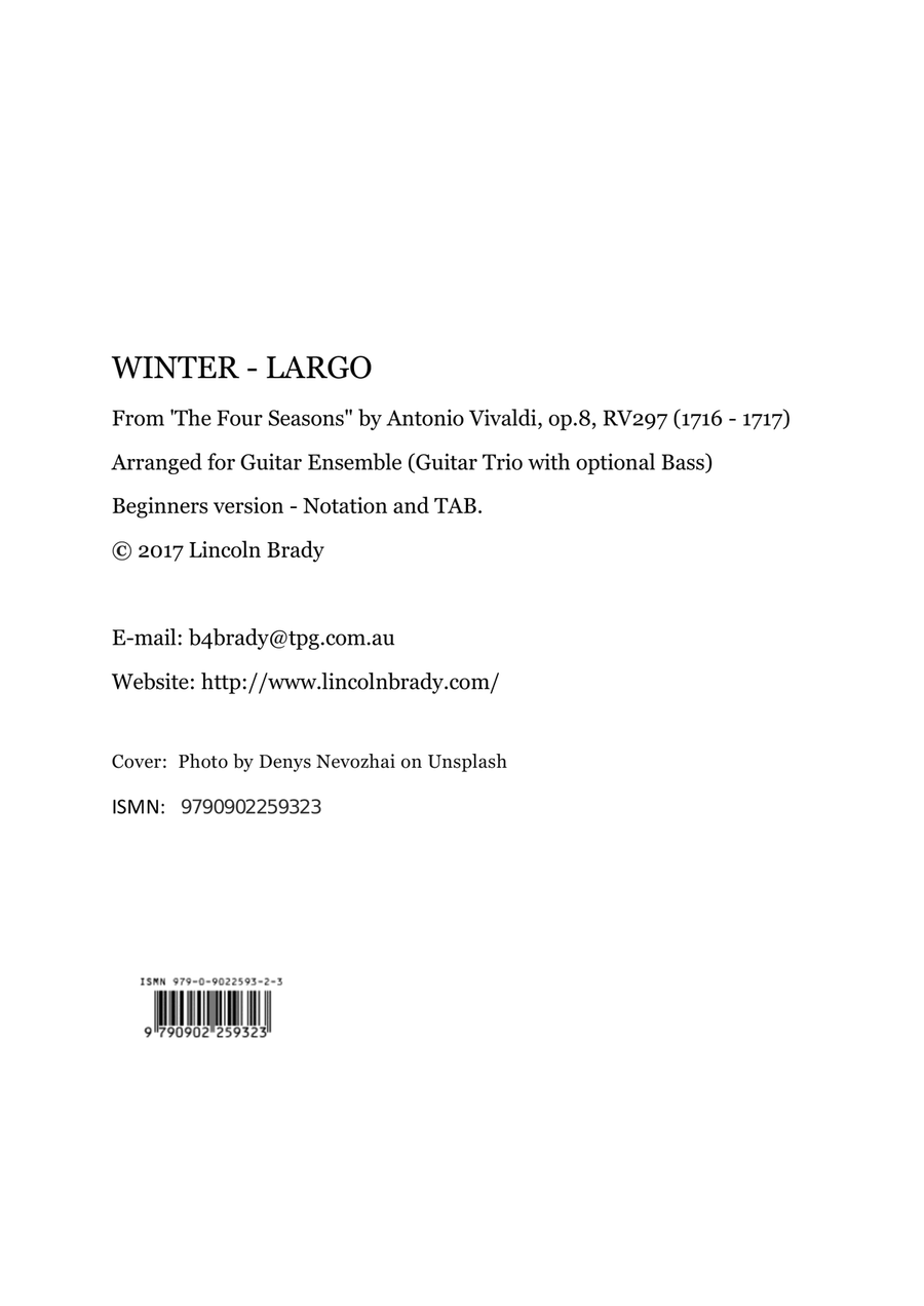 WINTER - LARGO Guitar Ensemble (Easy) Guitar Ensemble scores gallery preview page 2