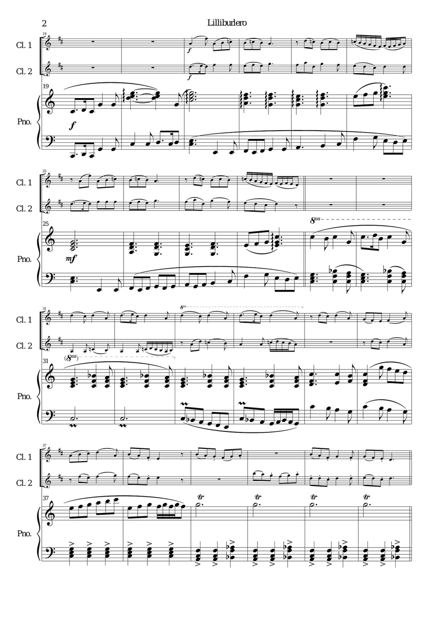 Lilliburlero for 2 clarinets and piano Clarinet Duet scores gallery preview page 2