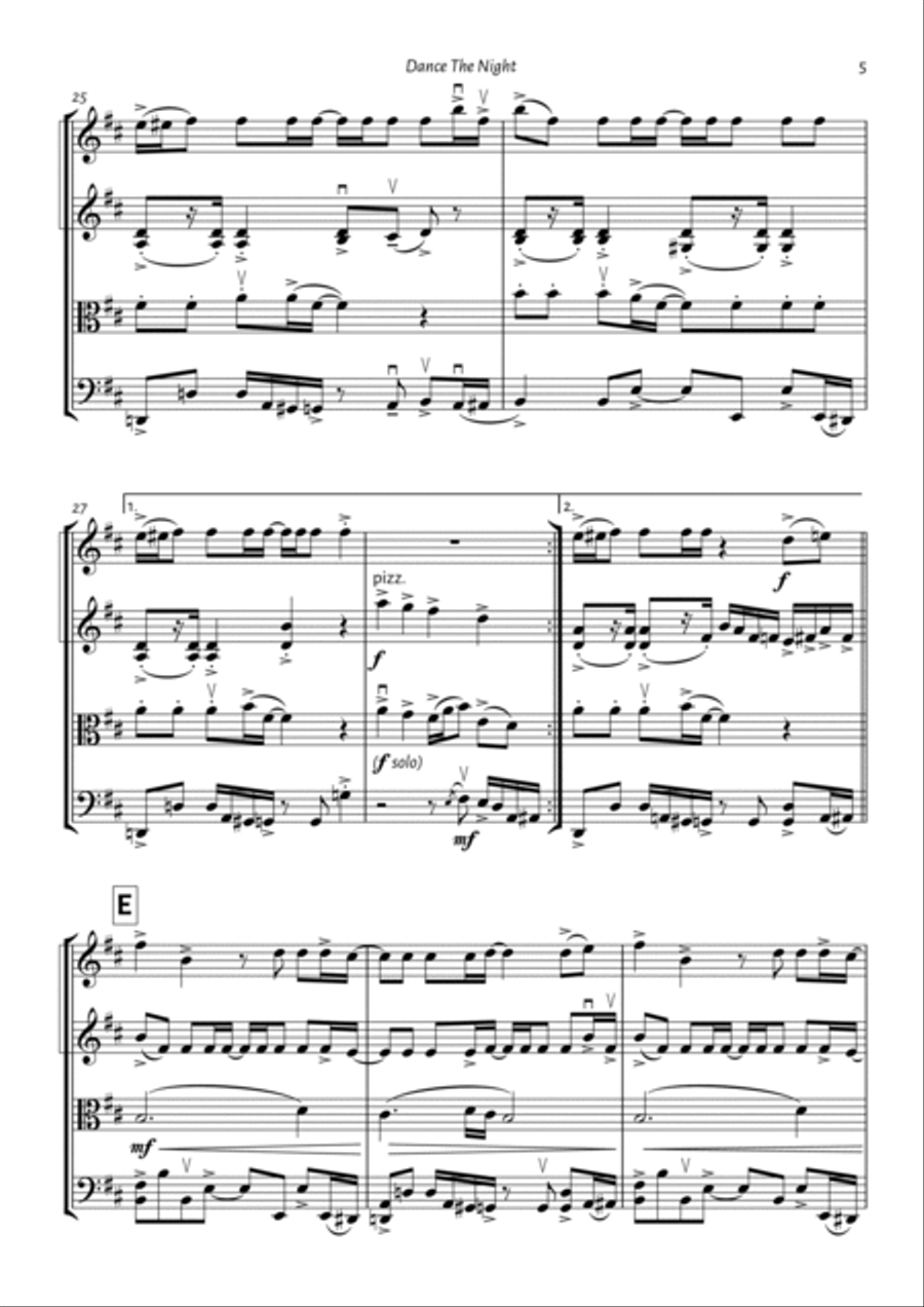 Dance The Night String Quartet scores gallery preview page 5