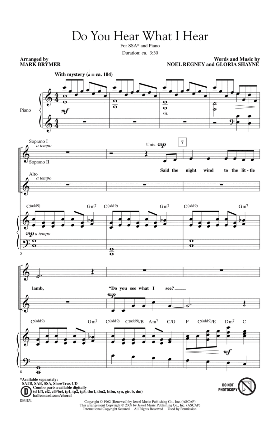 Do You Hear What I Hear (arr. Mark Brymer) SSA scores gallery preview page 1