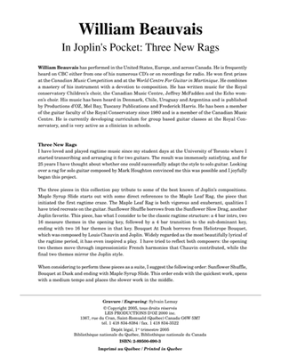 Book cover for In Joplin's Pocket: Three New Rags