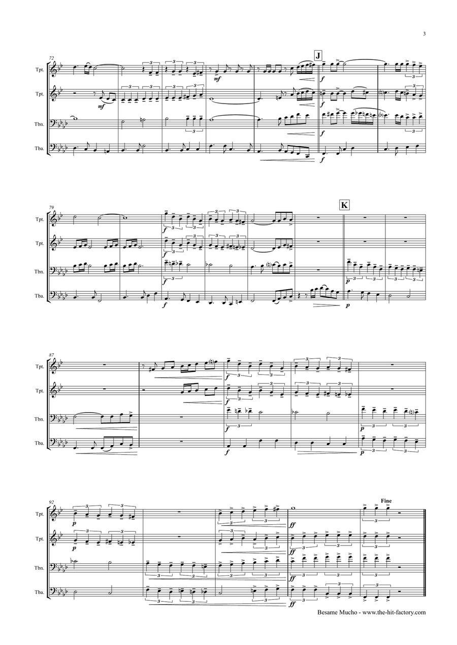 Besame Mucho (Kiss Me Much) Brass Ensemble scores gallery preview page 3
