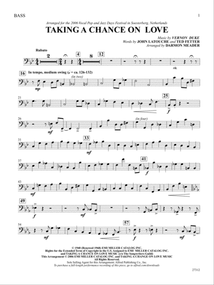 Taking a Chance on Love: String Bass Double Bass scores gallery preview page 1
