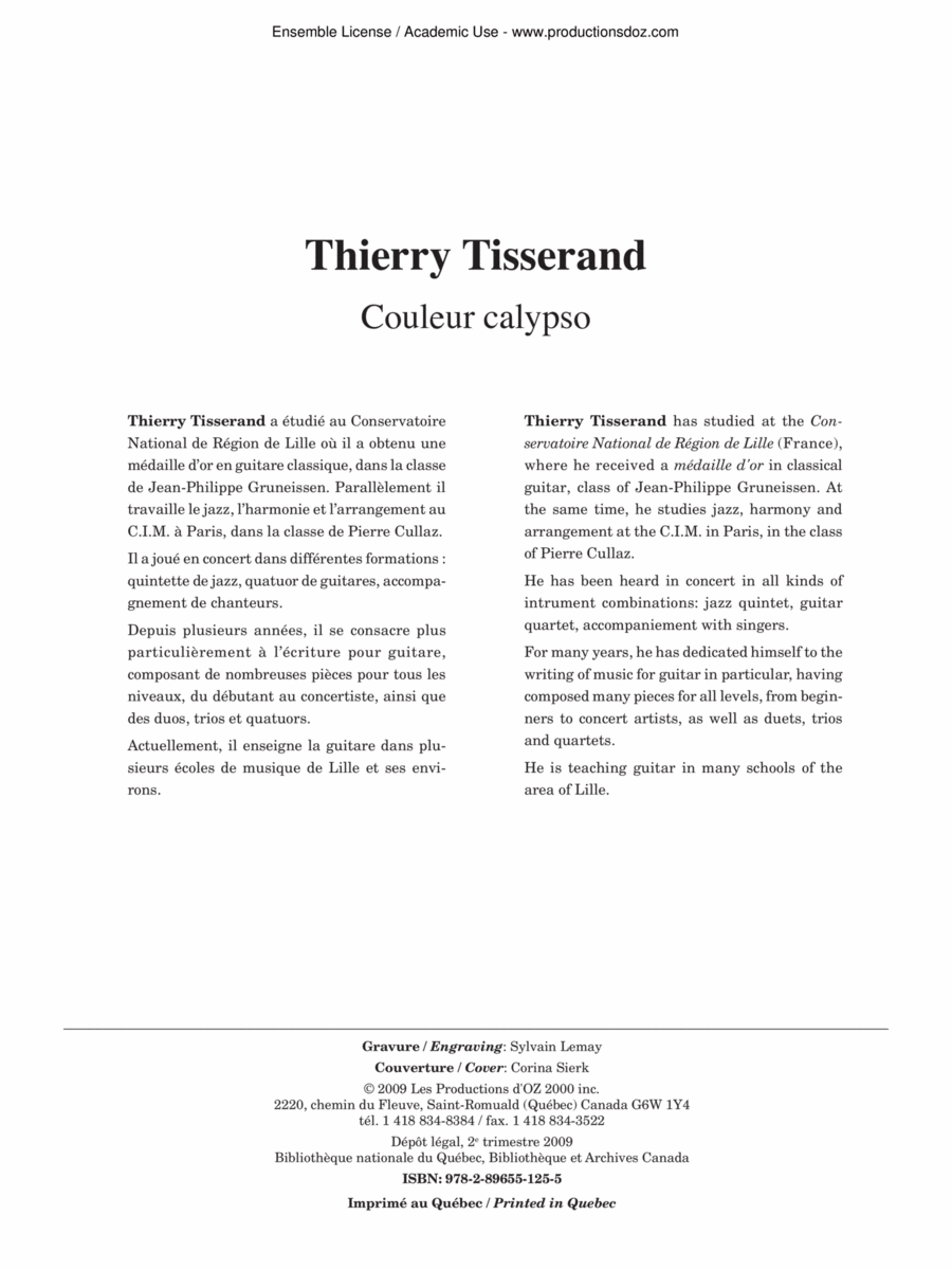 Couleur calypso Guitar Ensemble scores gallery preview page 1