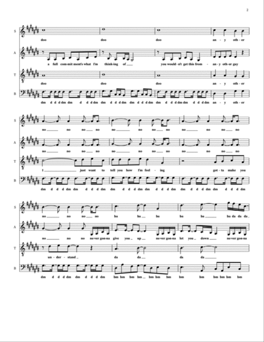 Never Gonna Give You Up 4-Part scores gallery preview page 2