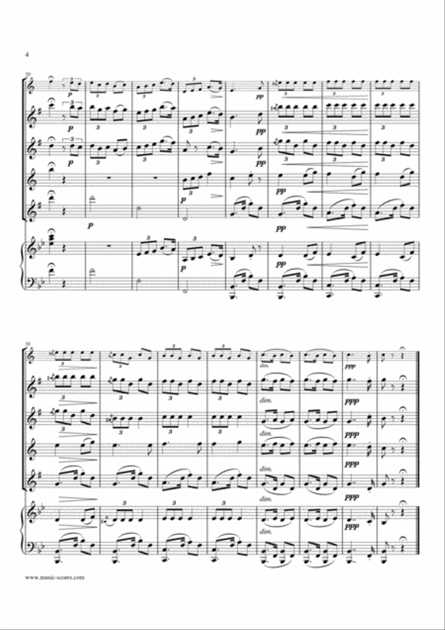 La Paloma - Soprano and Alto Saxes (or 2 Altos), Tenor Sax, Baritone Sax and Piano Woodwind Ensemble scores gallery preview page 4