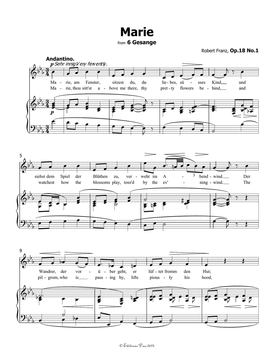 Marie, by Robert Franz, in E flat Major Voice scores gallery preview page 3