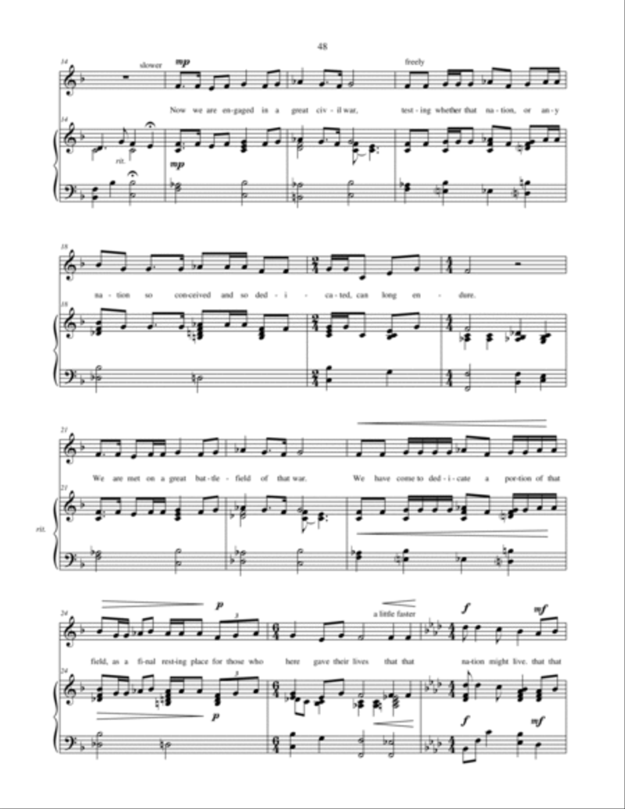 The Gettysburg Address - vocal solo / unison choral with piano accompaniment Unison Choir scores gallery preview page 3