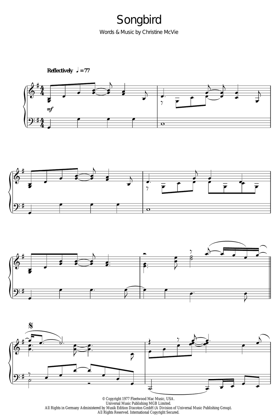Songbird Songbird Piano Solo scores gallery preview page 1