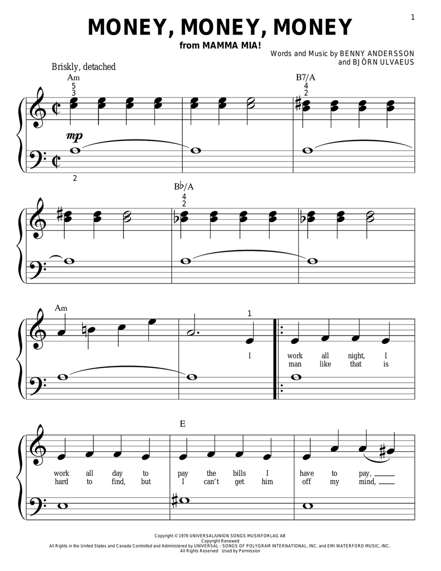Money, Money, Money Money, Money, Money Easy Piano scores gallery preview page 1