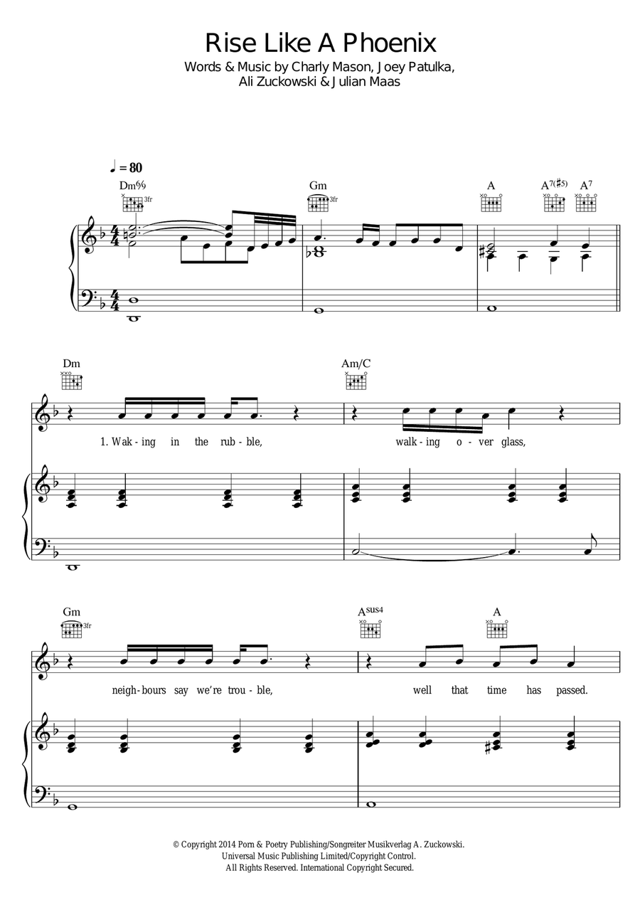 Rise Like A Phoenix Piano, Vocal scores gallery preview page 1