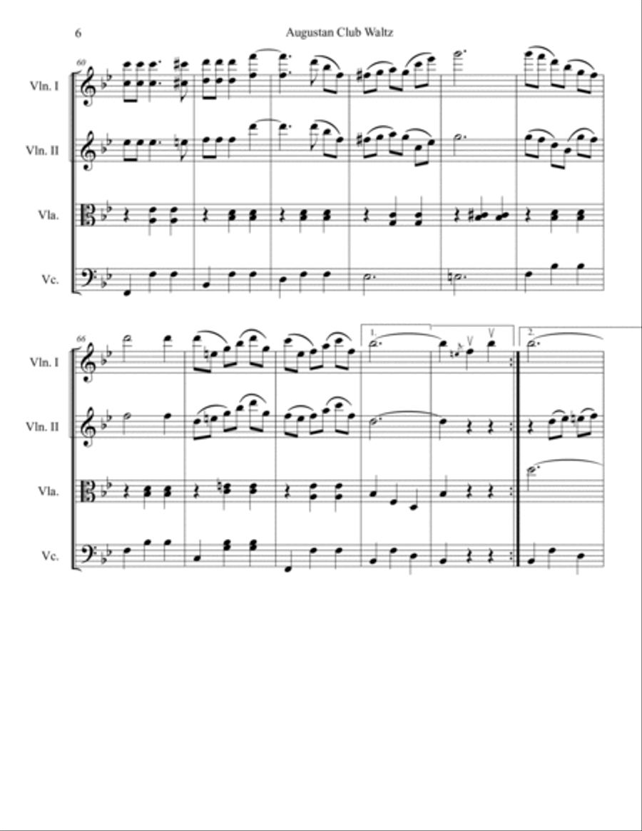 Augustan Club Waltz for String Quartet String Quartet scores gallery preview page 6