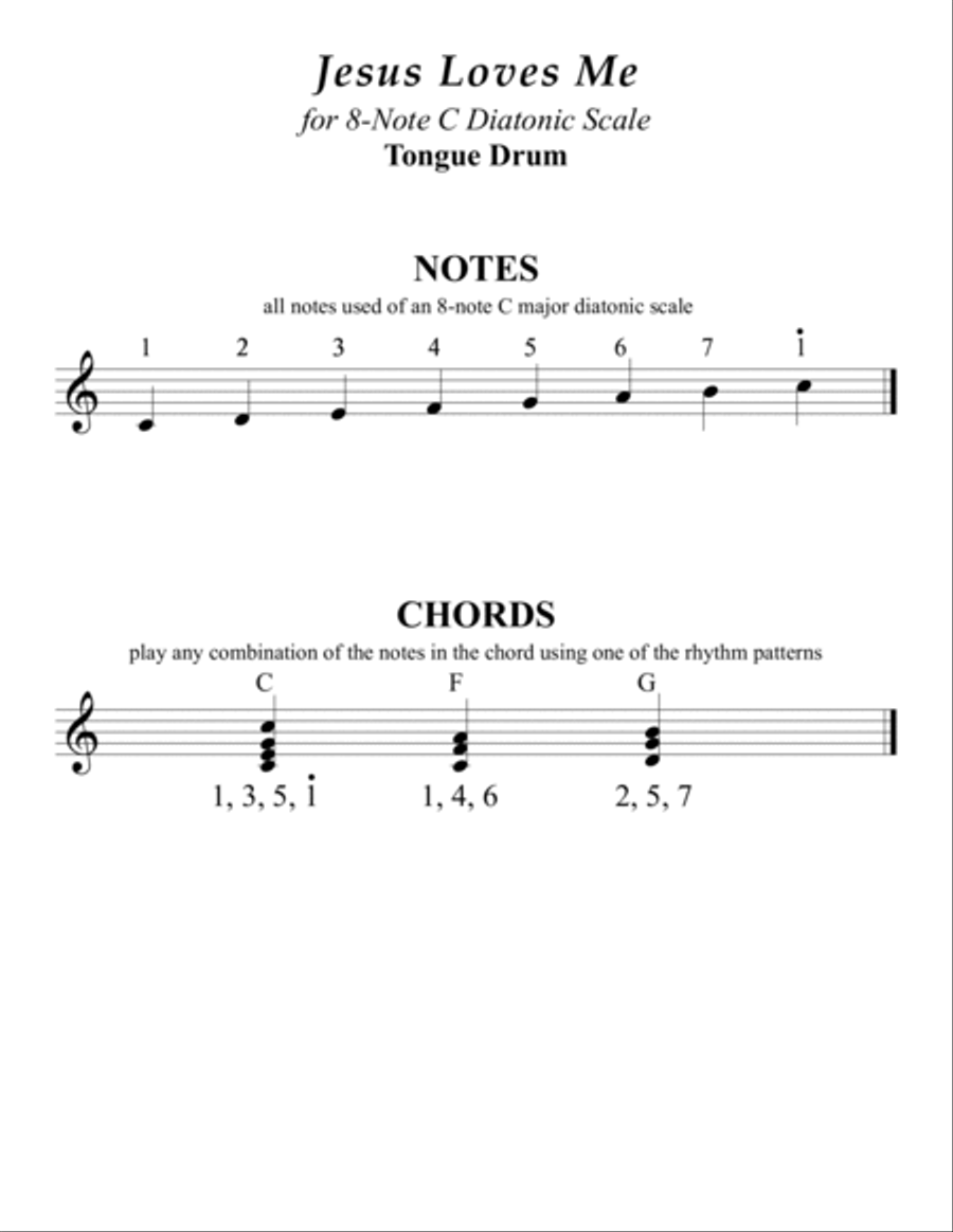 Jesus Loves Me (for 8-note C major diatonic scale Tongue Drum) image number null