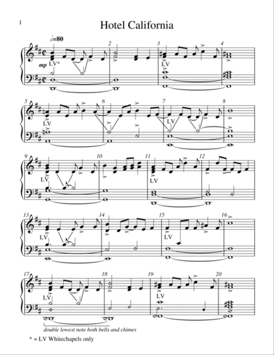 Hotel California - Score Only Handbell Choir scores gallery preview page 2