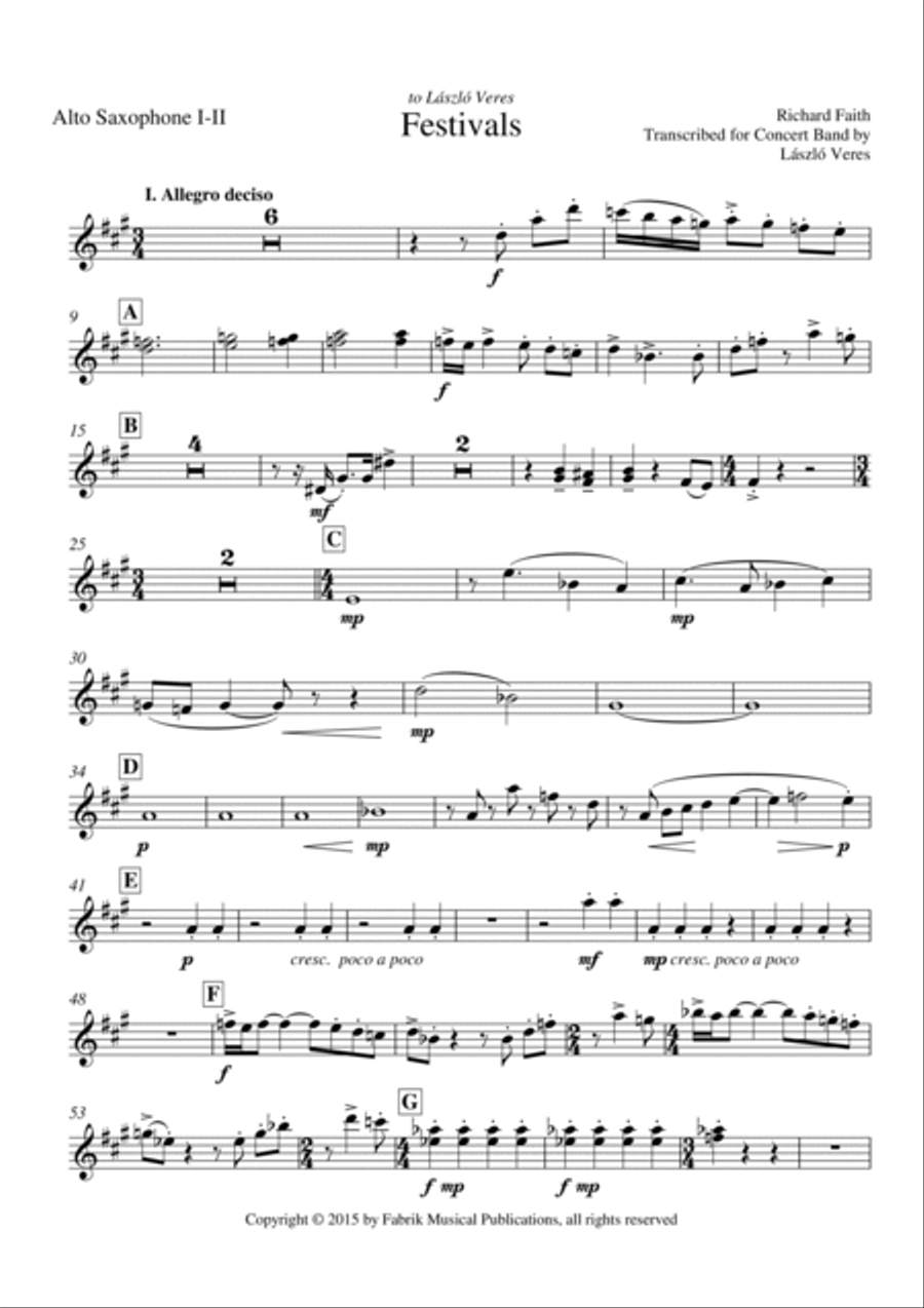 Richard Faith/László Veres: Festivals for concert band : 1st & 2nd alto saxophone part Concert Band scores gallery preview page 2