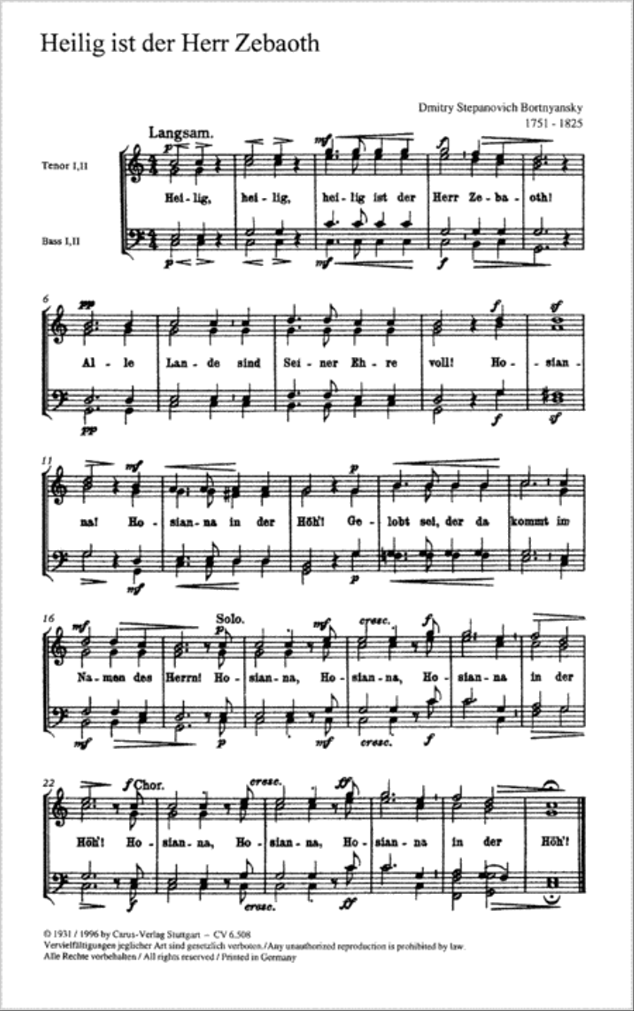 Bortnyansky: Heilig ist der Herr Zebaoth; Ehre sei Gott; Geht nun hin Voice scores gallery preview page 1