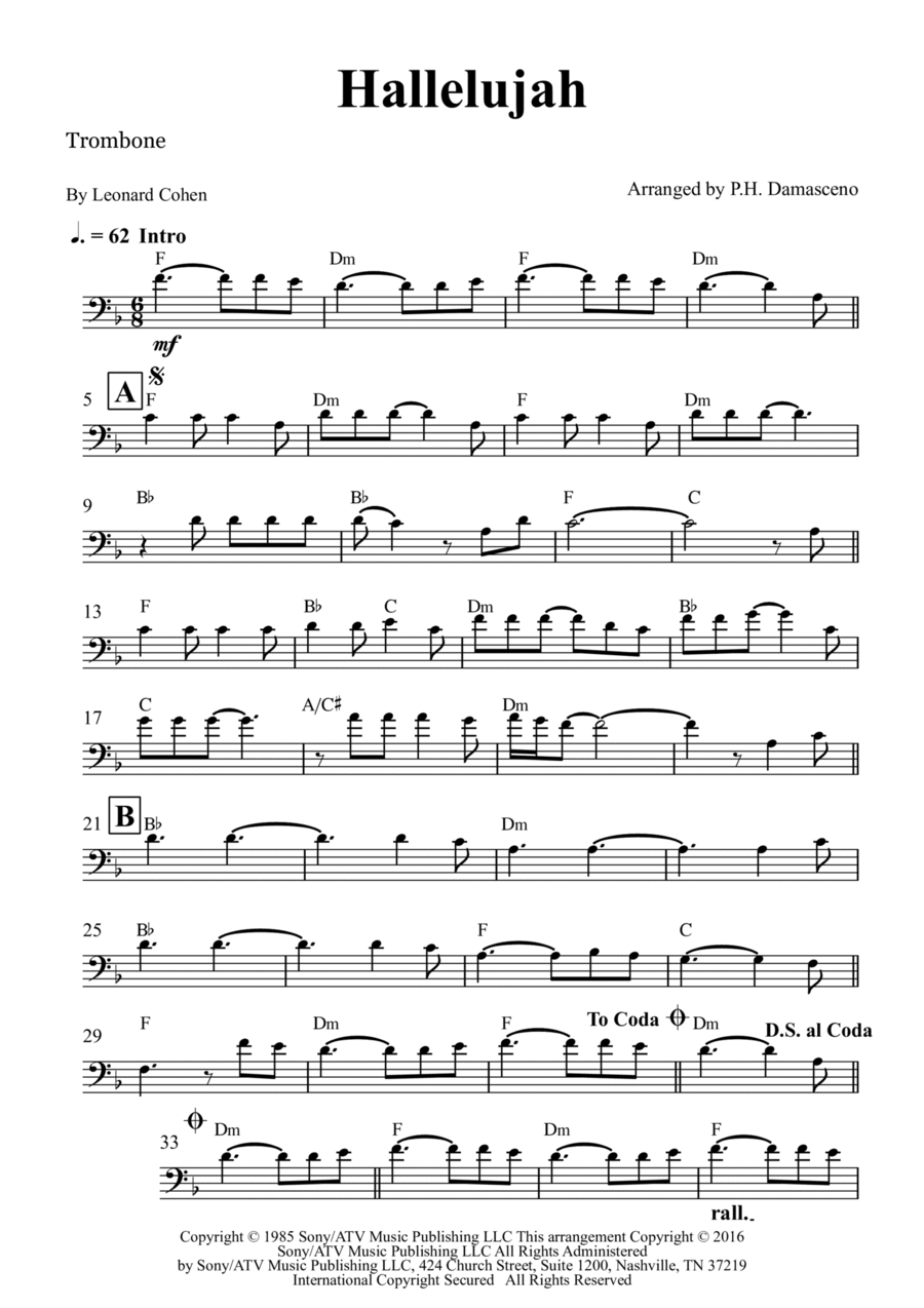 Hallelujah Trombone Solo scores gallery preview page 1