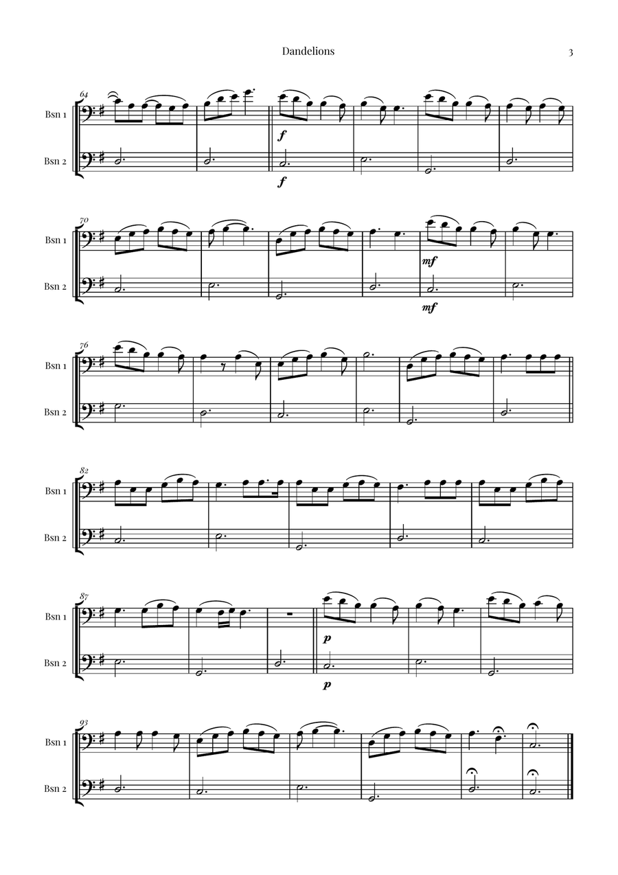 Dandelions Woodwind Duet scores gallery preview page 3