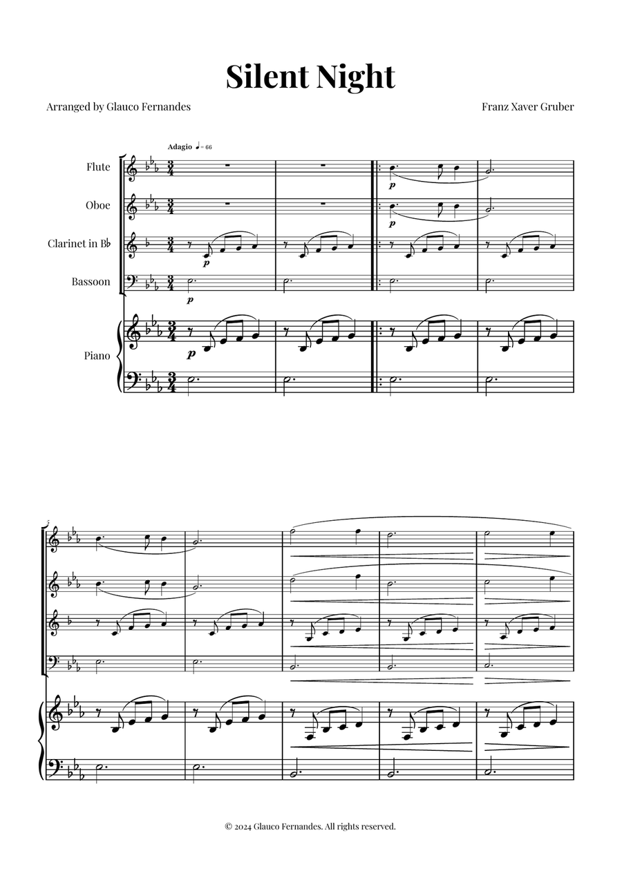 Silent Night | BEAUTIFUL Arrangement Woodwind Quartet scores gallery preview page 1