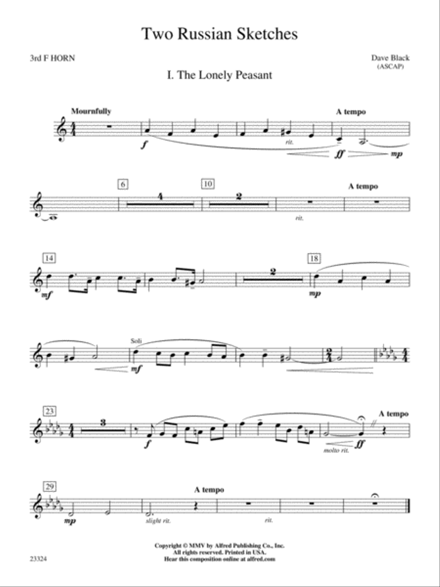 Two Russian Sketches: 3rd F Horn Concert Band scores gallery preview page 1