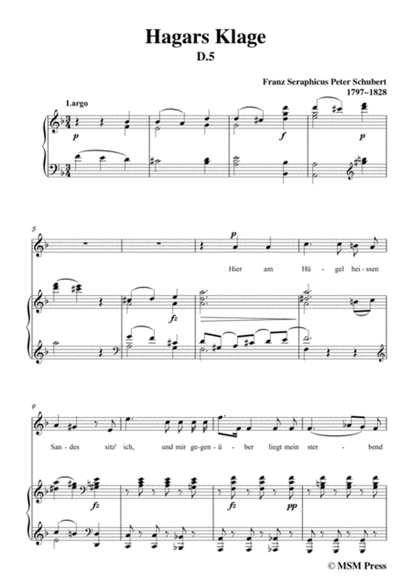 Schubert-Hagars Klage(Hagar's Lament),D.5,in d minor,for Voice&Piano image number null